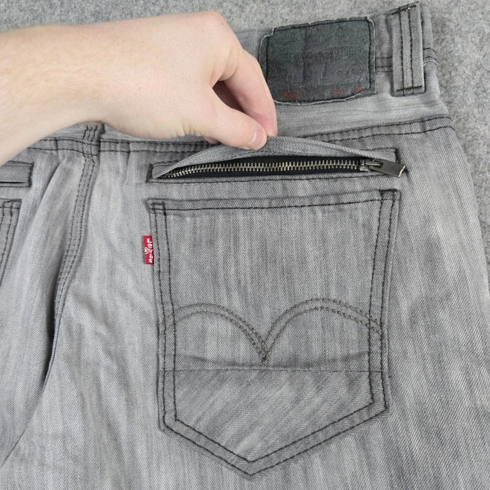 Levis 511 Slim Jeans Mens 34x26 Gray Zipper Back Pockets Grunge Hemmed Y2k